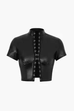 Hook And Eye Faux Leather T-Shirt