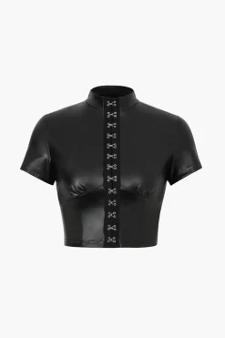 Hook And Eye Faux Leather T-Shirt
