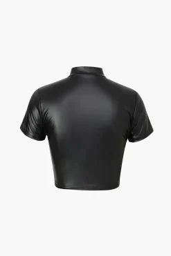 Hook And Eye Faux Leather T-Shirt