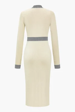 Illusion Pattern Print Pocket Long-Sleeve Sweater Dress