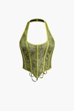 Jacquard Eyelet Tie Halter Corset Top