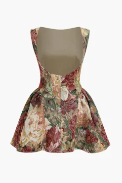 Jacquard Ruched Sleeveless Mini Dress