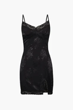 Jacquard Satin Lace Split Mini Dress
