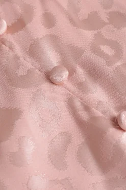 Jacquard Satin V Neck Buttons Long Sleeve Mini Dress