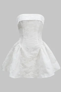 Jacquard Strapless Bow Knotted Mini Dress
