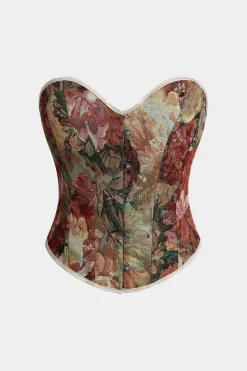 Jacquard Tie Back Strapless Contrast Tube Top