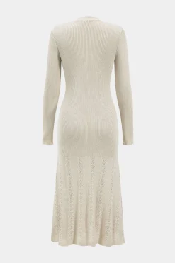 Knit Asymmetric Button Long Sleeve Dress