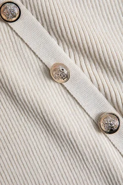 Knit Asymmetric Button Long Sleeve Dress