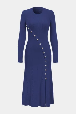 Knit Asymmetric Button Long Sleeve Dress