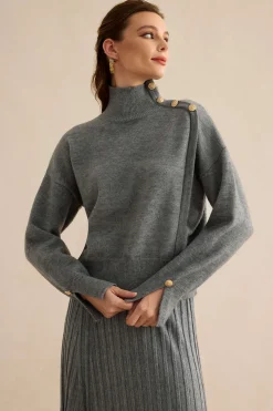 Knit Asymmetrical Button Long-Sleeve Top