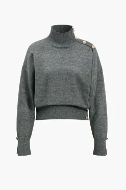 Knit Asymmetrical Button Long-Sleeve Top