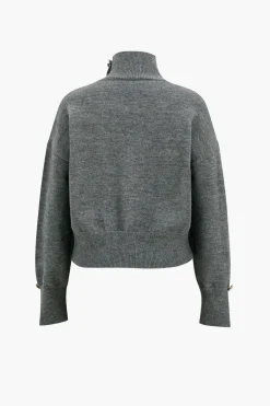 Knit Asymmetrical Button Long-Sleeve Top