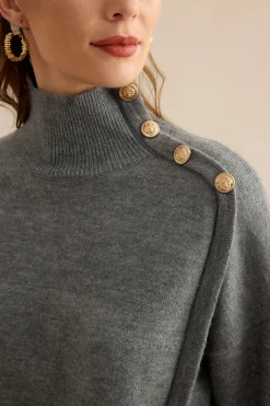 Knit Asymmetrical Button Long-Sleeve Top