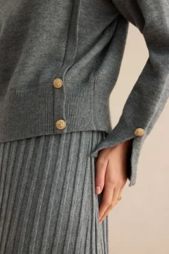 Knit Asymmetrical Button Long-Sleeve Top