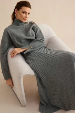 Knit Asymmetrical Button Long-Sleeve Top
