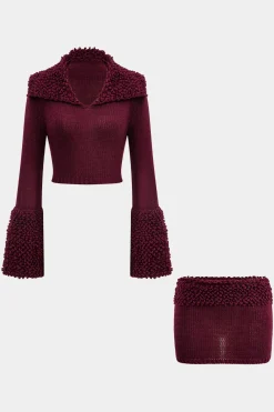 Knit Bell Sleeve Top And Mini Skirt Set