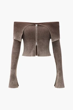 Knit Bell Sleeves Zipper Long-Sleeve Top