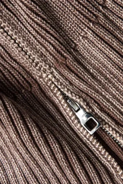 Knit Bell Sleeves Zipper Long-Sleeve Top