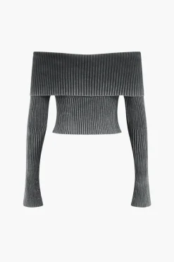 Knit Bell Sleeves Zipper Long-Sleeve Top