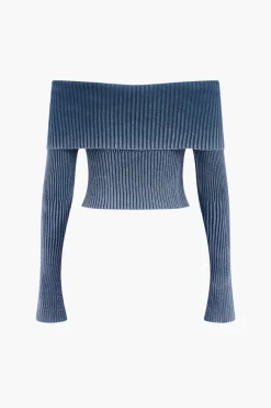 Knit Bell Sleeves Zipper Long-Sleeve Top