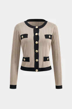 Knit Button Cardigan And Skirt Set