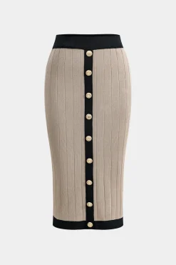 Knit Button Cardigan And Skirt Set