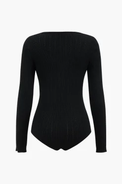 Knit Button Long Sleeve Bodysuit