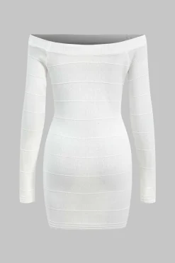 Knit Button Off Shoulder Long Sleeve Dress