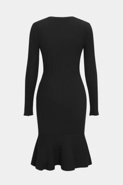 Knit Button Round Neck Long Sleeve Dress