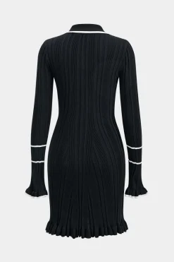 Knit Button Ruffles Bell Sleeve Mini Dress