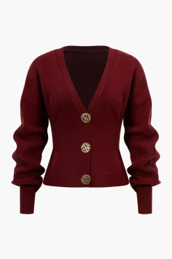 Knit Button V-neck Cardigan