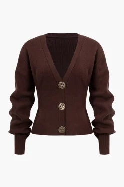 Knit Button V-neck Cardigan