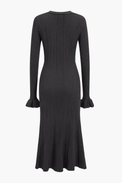 Knit Button V-Neck Dress