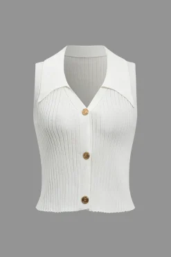 Knit Button V-Neck Tank Top