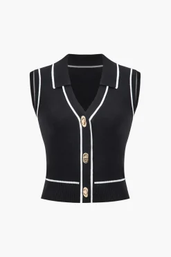Knit Color Block Button Vest