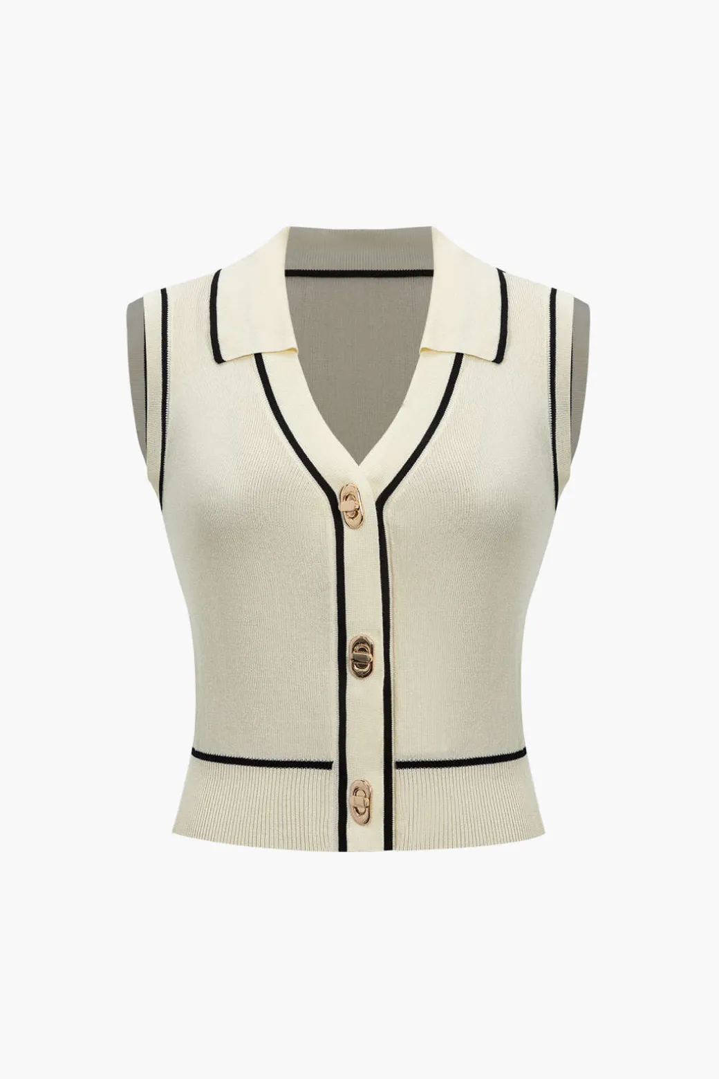 Knit Color Block Button Vest