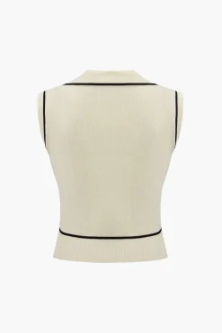 Knit Color Block Button Vest