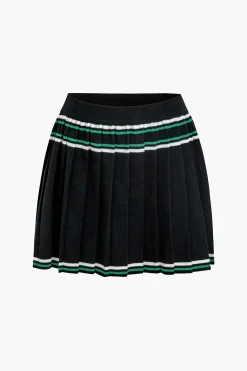 Knit Color Block Pleated Mini Skirt