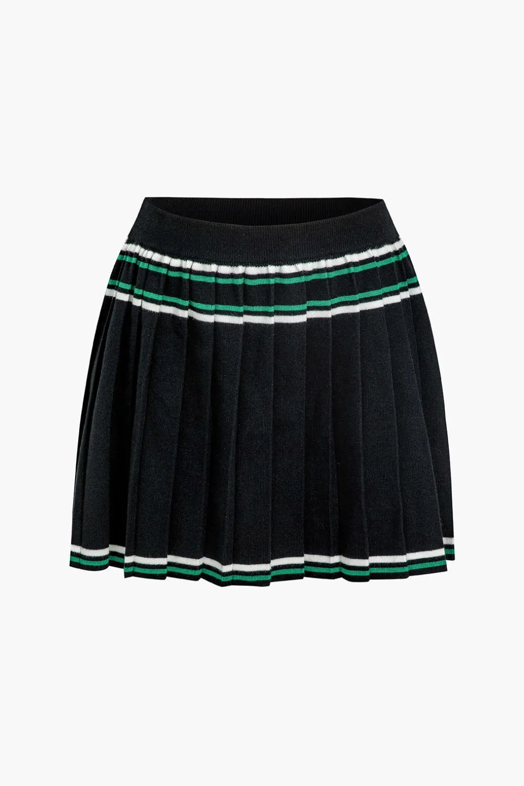 Knit Color Block Pleated Mini Skirt