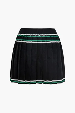 Knit Color Block Pleated Mini Skirt