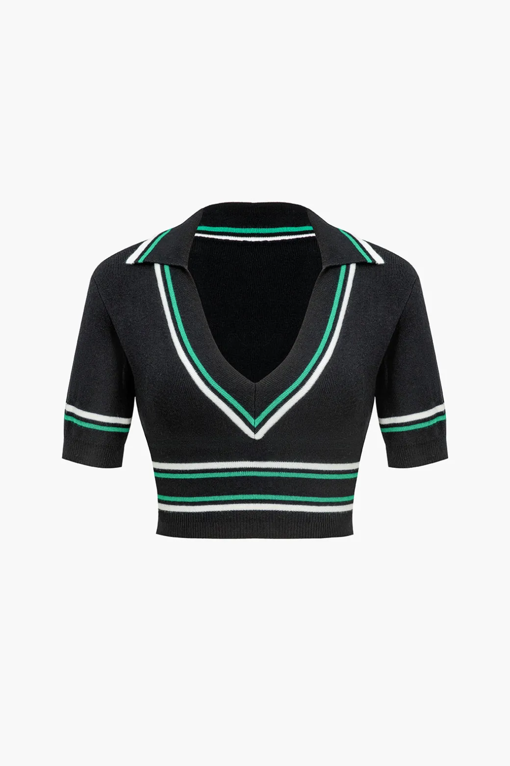 Knit Color Block V-neck Short-Sleeve Top