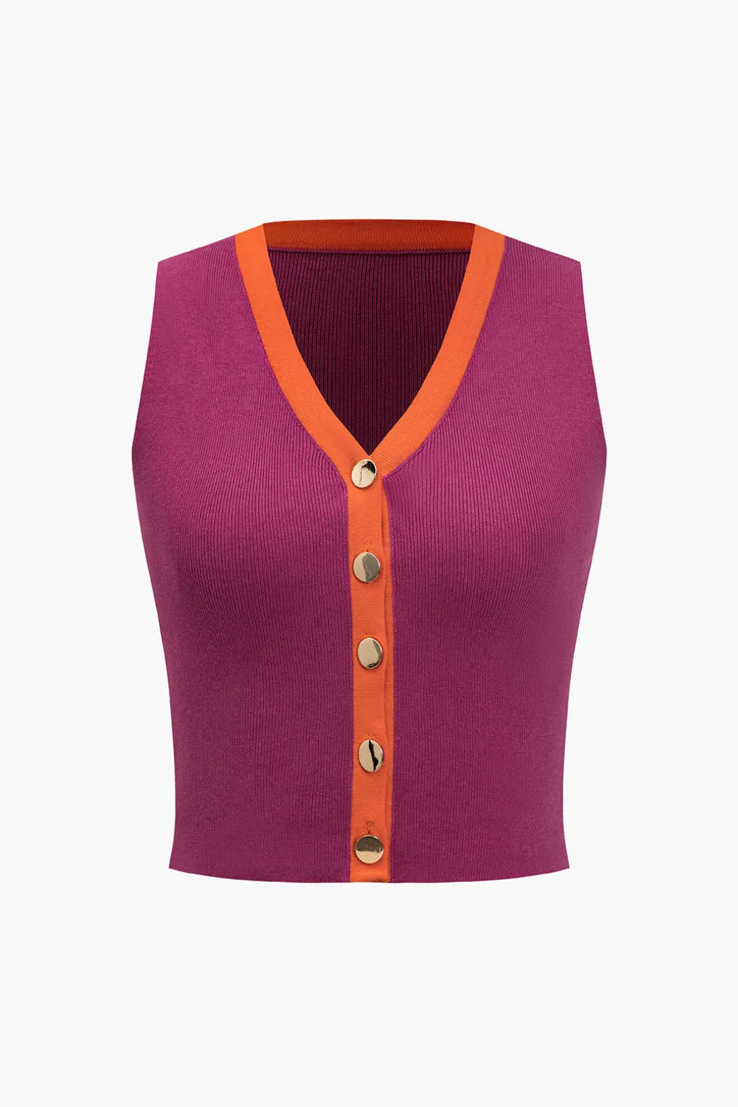Knit Color-Block Button Tank Top And Skirt Set