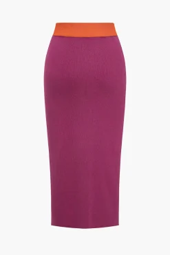 Knit Color-Block Button Tank Top And Skirt Set