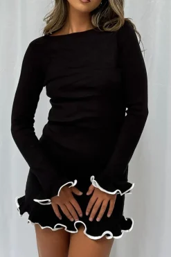 Knit Contrast Whipstitching Dress