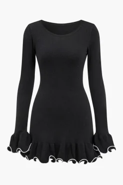 Knit Contrast Whipstitching Dress