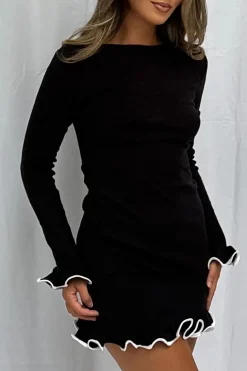 Knit Contrast Whipstitching Dress