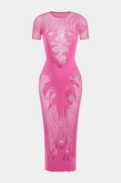 Knit Cut Out Sheer Short Sleeve Dress
