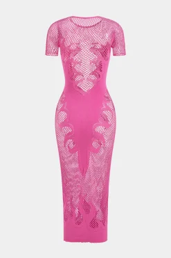 Knit Cut Out Sheer Short Sleeve Dress