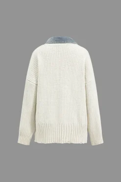 Knit Denim Patchwork Cardigan