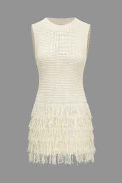 Knit Fringe Sleeveless Mini Dress